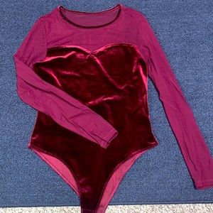 Maroon Velvet Bodysuit